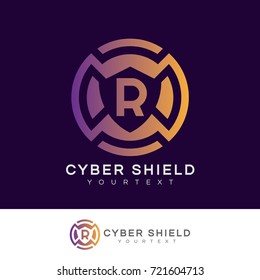 cyber shield initial Letter R Logo design