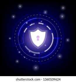 Cyber shield with keyhole on circuit board. Technology design. Cyber security concept. 