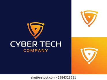 cyber shield technology logo icon design