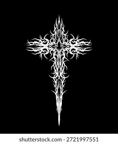Cyber Sigil Cruz Patrones intrincados, Formas simétricas abstractas neo tribales Vector dibujado a mano	