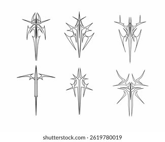 Cyber Sigil Emblems Set. Neo Tribal Minimalist Vector Design isolated. Perfect for T-Shirts, streetwear, logo design and more 