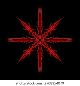 Ornamento estrela cibersigilismo com simetria tribal vermelha afiada, perfeito para tatuagens, estampas de rua, cartazes e projetos de arte digital futurista