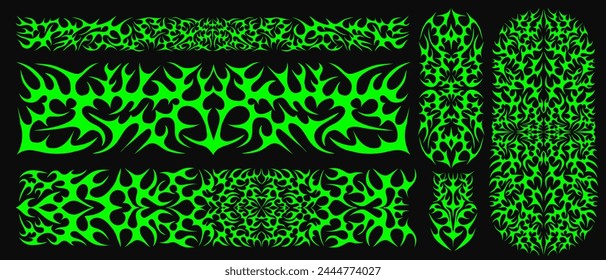 Cyber Sigilism Tattoo Style Sharp Shapes Vector Design. Cool Neo-Tribal Pattern Texture. Y2k Futuristic Acid Backdrop.