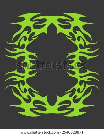 Cyber sigilism tribal frame border poster green clip art illustration vector streetwear clothing design tattoo ink sticker