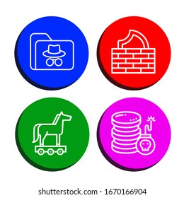 iconos simples de la red. Contiene iconos como Hacker, Firewall, Trojan caballo, Cyber attack, puede ser usado para web, móvil y logotipo