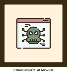Cyber Skull Malware Icon: Digital Threat Illustration