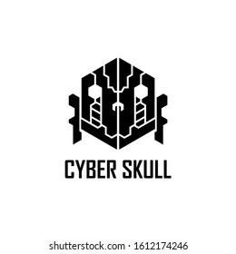 Cyber  skull technology  logo design vector illustration template