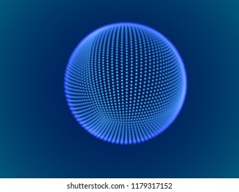 Cyber space concept: 3d digital sphere consisting of glowing particles. Cyber security, big data, data storage visual concept. EPS 10, vector illustration.