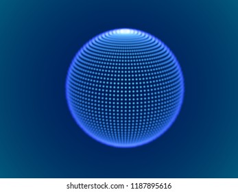 Cyber space concept: 3d digital sphere consisting of glowing particles. Cyber security, big data, data storage visual concept. EPS 10, vector illustration.