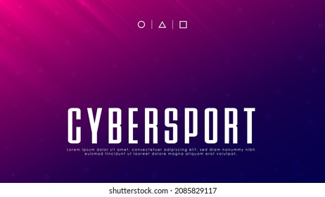 Cyber Sport banner, Esports abstract background. Video games. Pink purple gradient background with light rays, geometric pattern, and copyspace. Design for gaming events. Cybersport concept. Vector