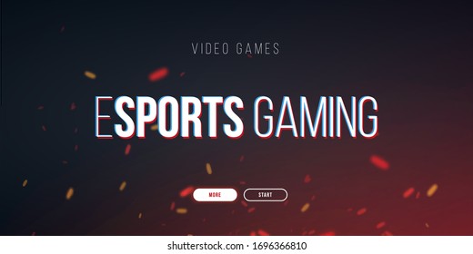 Cyber Sport banner with glitch effect. Esports Gaming. Video Games. Live streaming game match. Vector illustration with flame particles