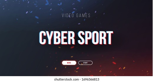 Cyber Sport Banner With Glitch Effect. Esports Gaming. Video Games. Live Streaming Game Match. Vector Illustration With Flame Particles