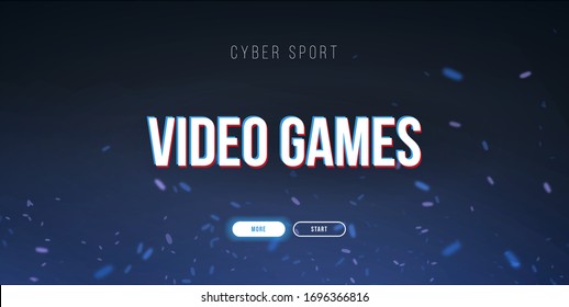 Cyber Sport banner with glitch effect. Esports Gaming. Video Games. Live streaming game match. Vector illustration with flame particles