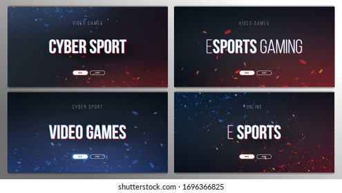 Cyber Sport banner with glitch effect. Esports Gaming. Video Games. Live streaming game match. Vector illustration with flame particles