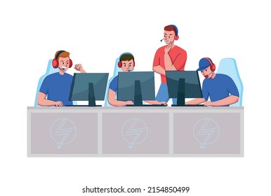 Cyber sport composition with doodle style human characters of team members vector illustration