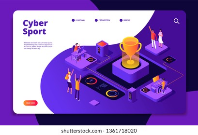 Cyber sport. Esports stream online video game gamer tournament computer console 3d games competitive market vector landing page