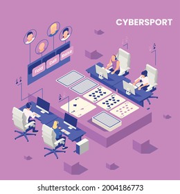 Cyber sport isometric concept with online game symbols vector illustration