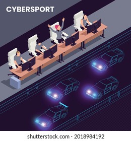 Cyber sport isometric design with online racing symbols vector illustration