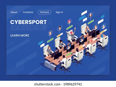 Cyber sport isometric page design with prize symbols vector illustration