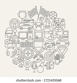 Cyber Sport Line Icons Circle. Vector Illustration of Outline Design.