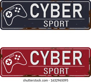 Cyber sport logo. Hi-tech rusted steel banner.