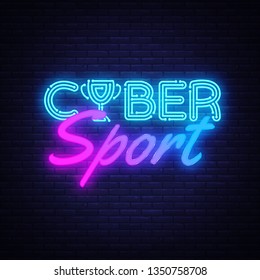 Cyber Sport Neon Text Vector. Gaming neon sign, design template, modern trend design, night signboard, night bright advertising, light banner, light art. Vector illustration
