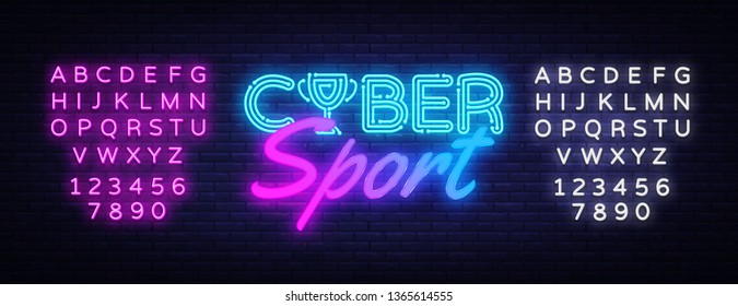 Cyber Sport Neon Text Vector. Gaming neon sign, design template, modern trend design, night signboard, night bright advertising, light banner, light art. Vector illustration. Editing text neon sign