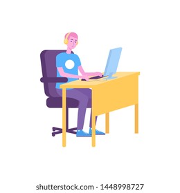 Cyber Sport Player. Participant Of Cyber Sport Tournament. Event. Event Poster Concept. Isolated Flat Cartoon Character Illustration