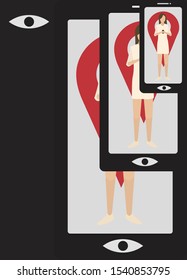 Cyber Stalking Concept, Check In At Mobile Location, Stalker Eye Stare-vector