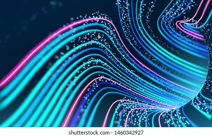 Cyber stream on dark background. Motion vector illustration. Information technology. Cloud computing. Technology security concept. Lines tunnel