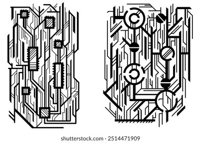 Vector de silueta de estilo cibernético. Plantilla de arte cibernético. Dibujo a mano de Plantilla de Arte vectorial.