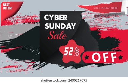 cyber sunday 52% Sale square banner template for social media posts, mobile apps, banners design, web or internet ads. new black friday design in 2024