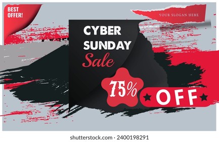 cyber sunday 75% b Sale square banner template for social media posts, mobile apps, banners design, web or internet ads. new black friday design in 2024