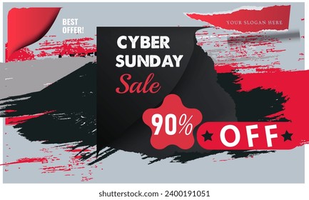 cyber sunday 90% Sale square banner template for social media posts, mobile apps, banners design, web or internet ads. new black friday design in 2024