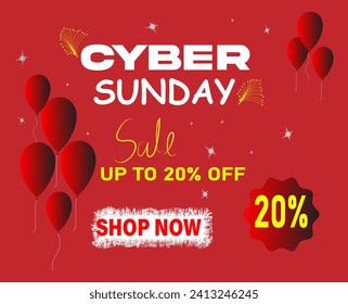 Cyber Sunday, save up to 20%,25% and 30% Sale square banner template for social media posts,  banners design, web design or online ads. creative Cyber Sunday ,vector design.