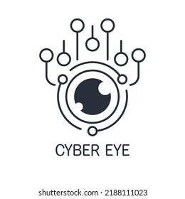 Cyber surveillance. Electronic eye. Vector linear icon isolated on white background.