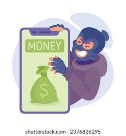 Cyber Swindler Man in Mask Hacking Internet Steal Money Vector Illustration