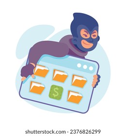 Cyber Swindler Man in Mask Hacking Internet Steal Money Vector Illustration