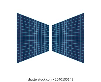 Cyber tech 3d wireframe portal, cyberpunk trendy 3d wireframe element object, brutal art abstract grid pattern form illustration, 90s retro geometric net figure graphic.