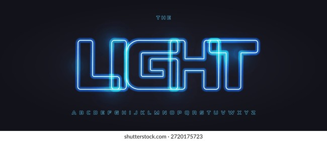 Cyber Tech Font Logo Alphabet Vector Neon Light Effect Letter Set Modern Typography, Glowing Typographic Design for Title Text, Typo Poster Headline, Led Contour Sans Serif Fonts. Vector Typeface