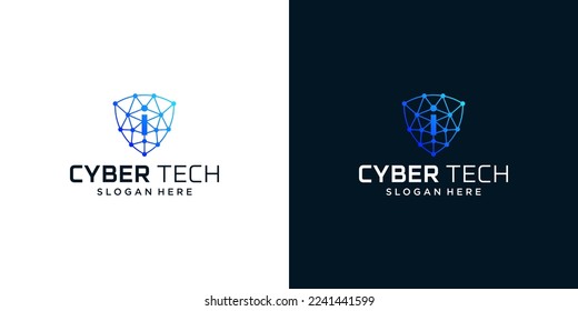 Plantilla de diseño de logotipo de tecnología cibernética con letra inicial en ilustración vectorial de diseño gráfico. Símbolo de tecnología, seguridad, internet, sistema, inteligencia artificial e informática.