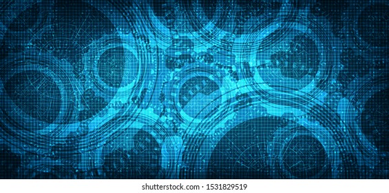 Cyber Technical Gears wheel and Cock on Technology Background,vector