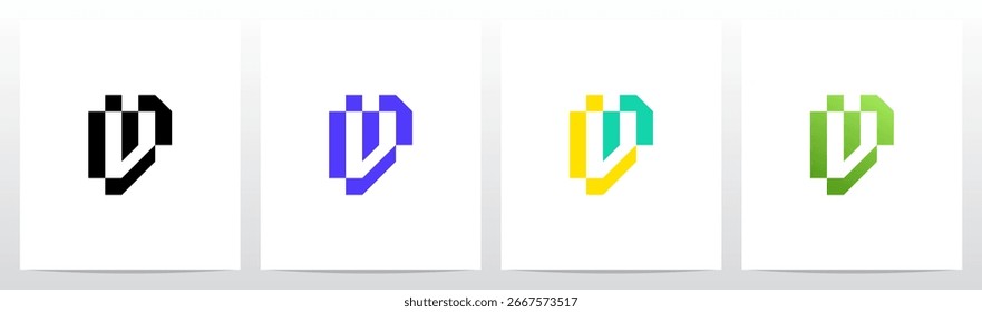 Cyber Techno Digital Graphic Frame Letter Initial Logo Design V