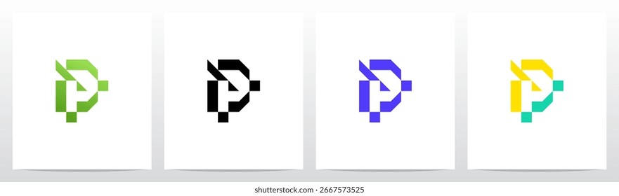 Cyber Techno Digital Graphic Frame Letter Initial Logo Design P
