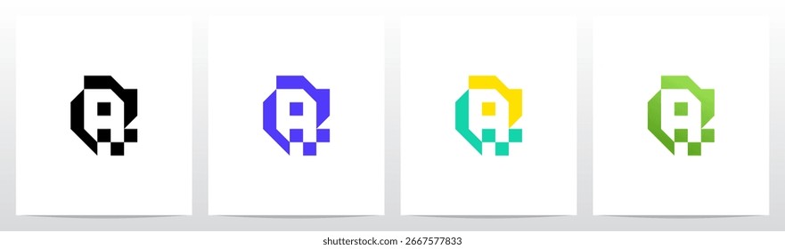 Cyber Techno Digital Graphic Frame Letter Initial Logo Design A