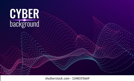 Cyber technological background. Nanotechnology. Scientific hi-tech backdrop for user interface. Wavy structure from particles. Big data, artificial intelligence, music hud. Blockchain and cryptocurren
