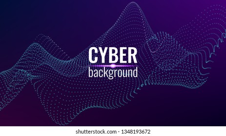 Cyber technological background. Nanotechnology. Scientific hi-tech backdrop for user interface. Wavy structure from particles. Big data, artificial intelligence, music hud. Blockchain and cryptocurren