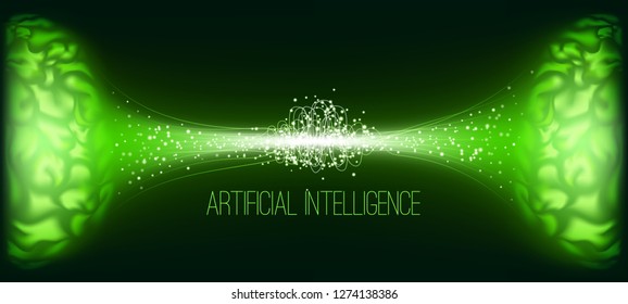 Cyber Technology, Artificial Intelligence and Machine Learning. Big Data Visualization, 3d Cyber Mind with Information Stream. Futuristic Digital Technology, Human Brain Analysis. Tech Virtual Reality