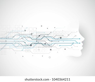 Cyber Technology Concept Design With Digital Face And Network Diagram