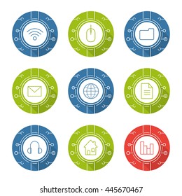 Cyber technology flat design long shadow icons set. Cloud computing. Wifi, access, digital storage, email security, worldwide network, web document, digital music, smart house. Vector symbols
